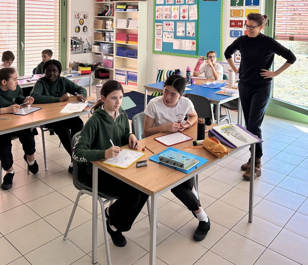 French maths lesson at Haut-Lac primary school - students celebrating Pi Day